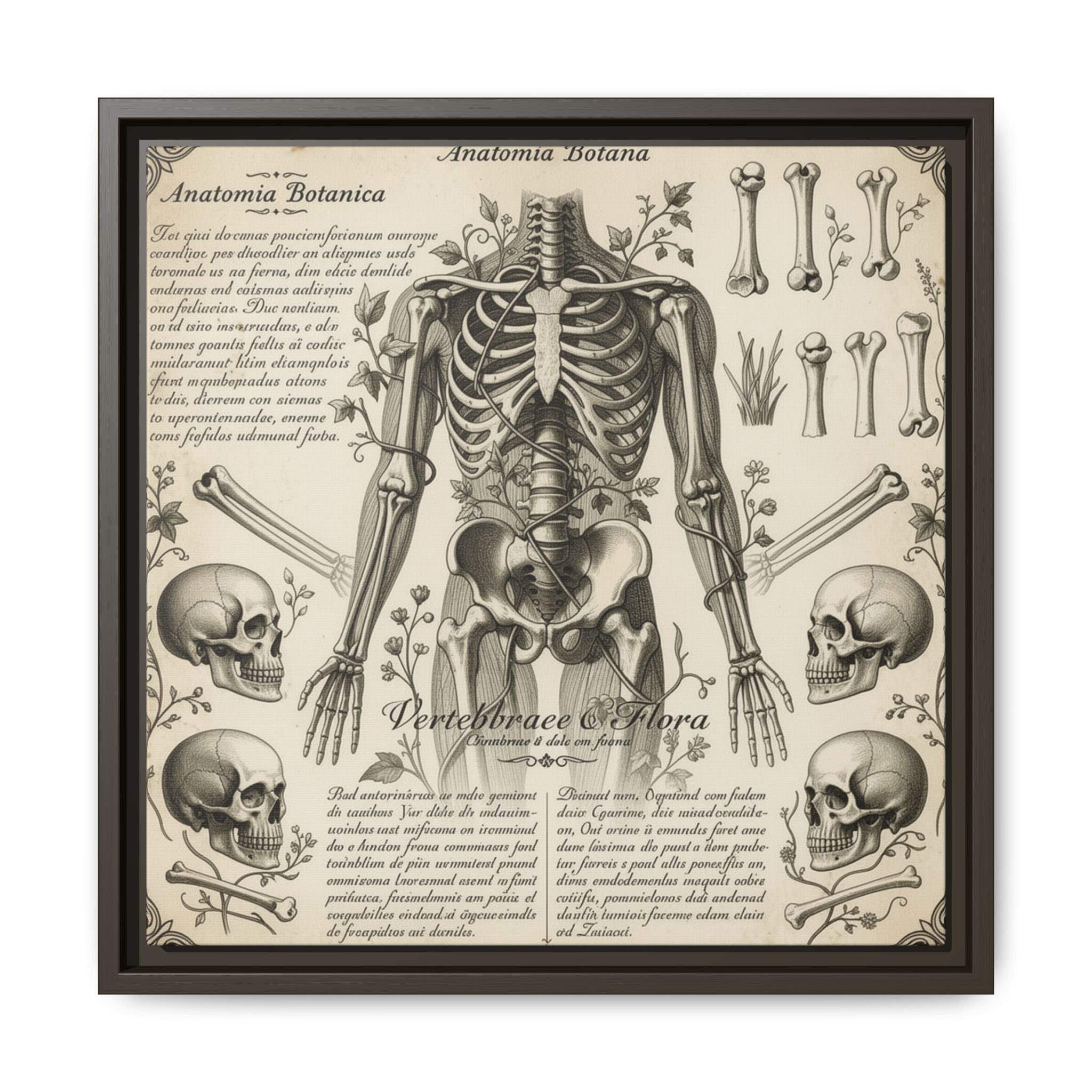 Dark academic anatomy goth skeletal study gallery art Matte Canvas, Framed (Multi-color)