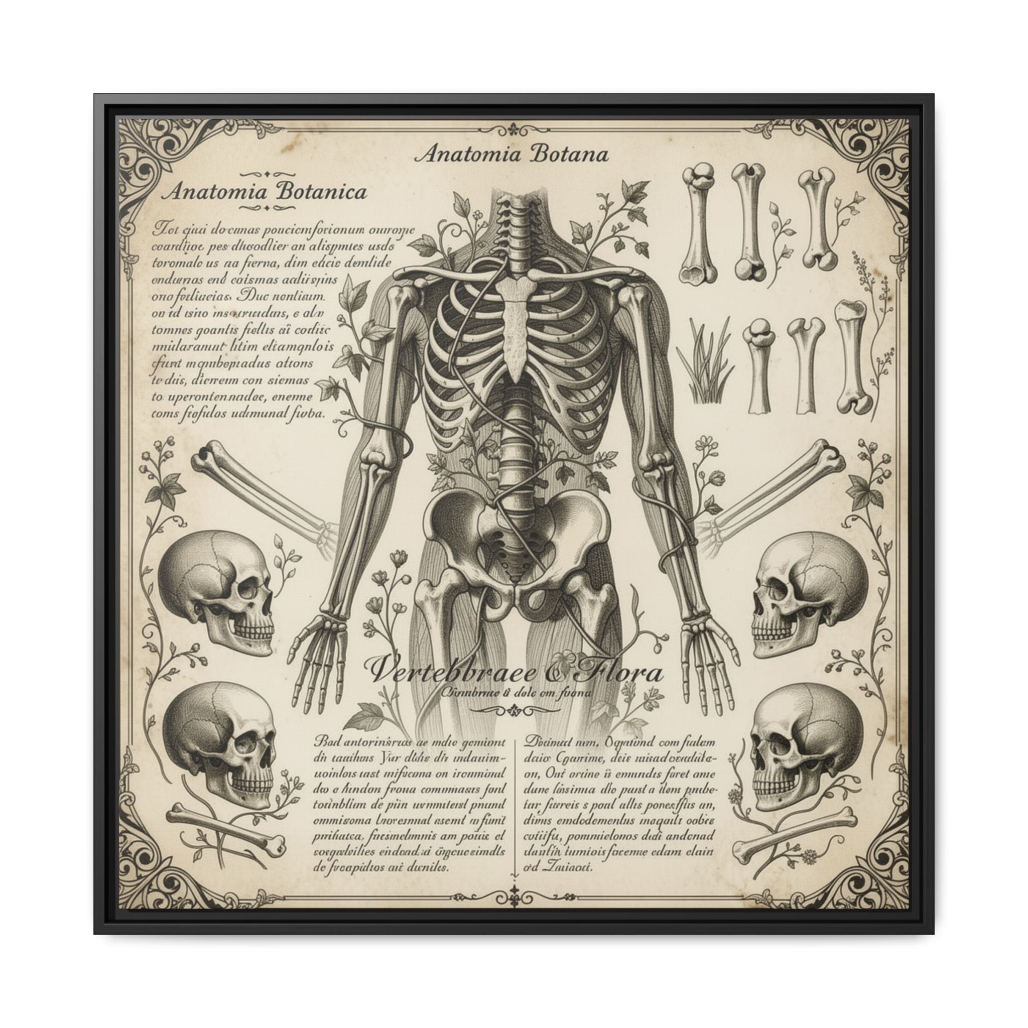 Dark academic anatomy goth skeletal study gallery art Matte Canvas, Framed (Multi-color)