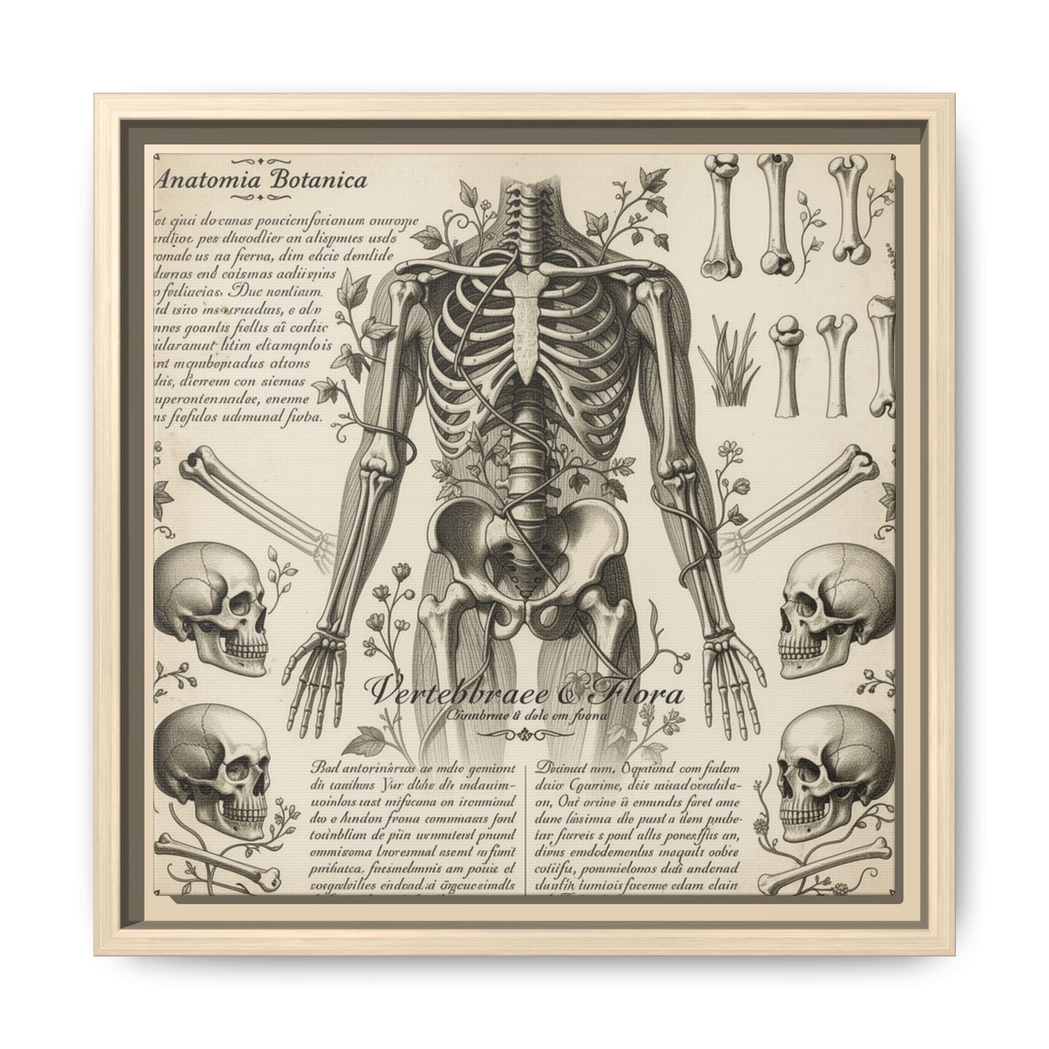 Dark academic anatomy goth skeletal study gallery art Matte Canvas, Framed (Multi-color)
