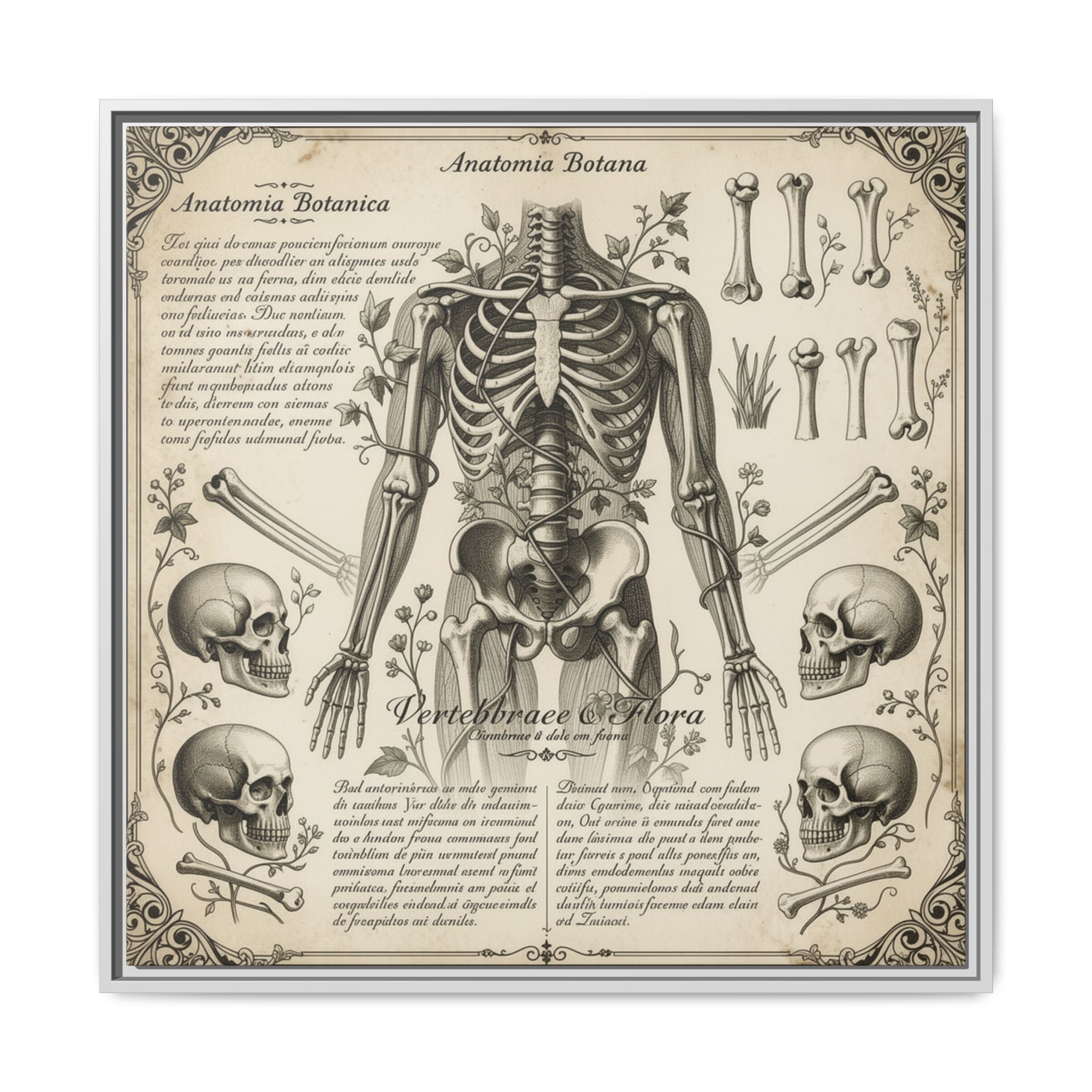 Dark academic anatomy goth skeletal study gallery art Matte Canvas, Framed (Multi-color)