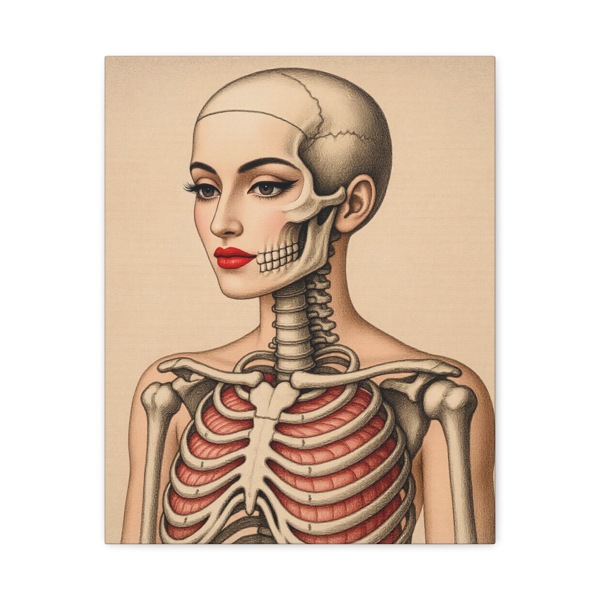 Saundara - Antique Anatomical Lady Portrait Canvas – Vintage Medical Art Stretched Print