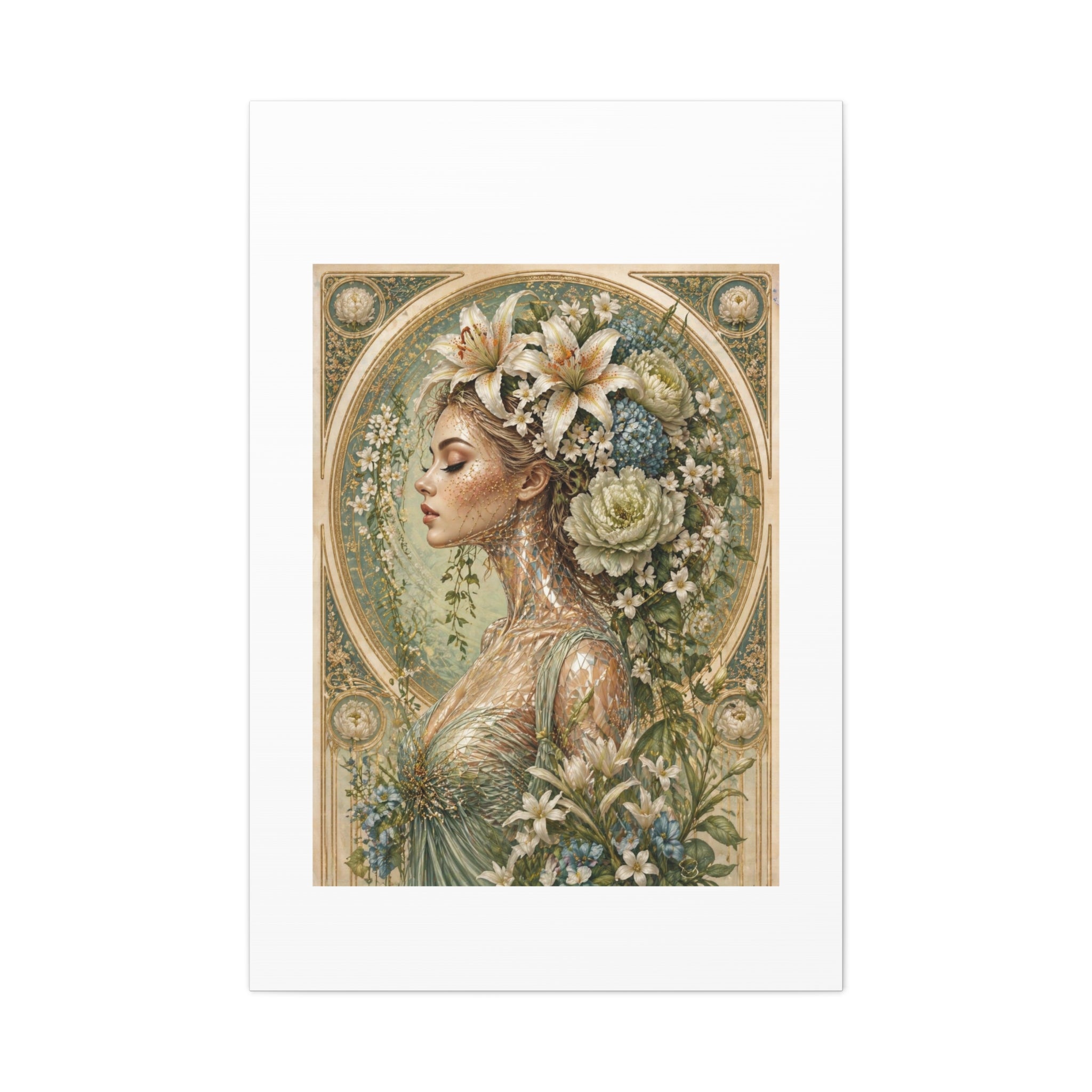 Lily of Tarot Gardens - Floral Muse Matte Stretched Canvas Art — Vintage Botanical Woman Wall Decor