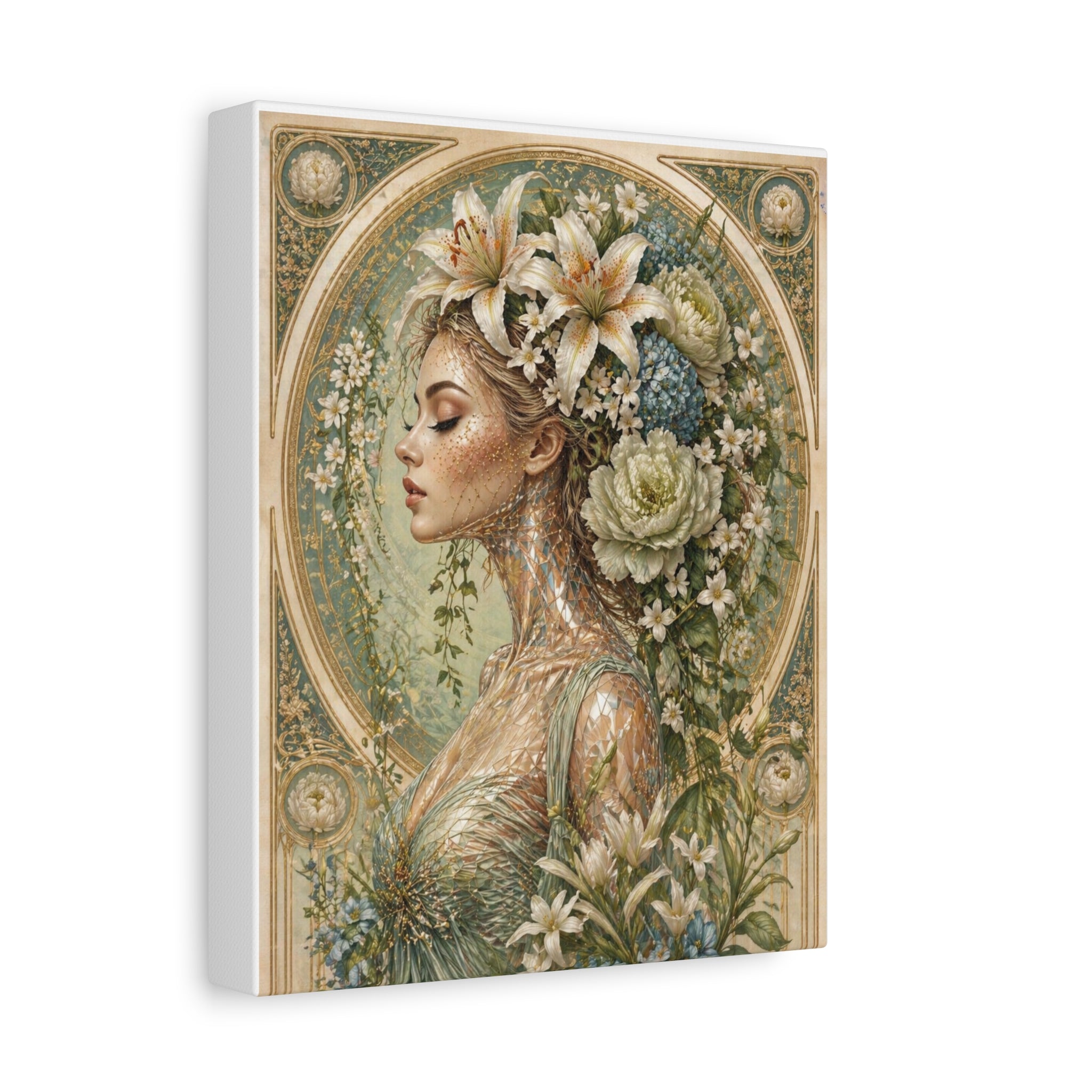 Lily of Tarot Gardens - Floral Muse Matte Stretched Canvas Art — Vintage Botanical Woman Wall Decor