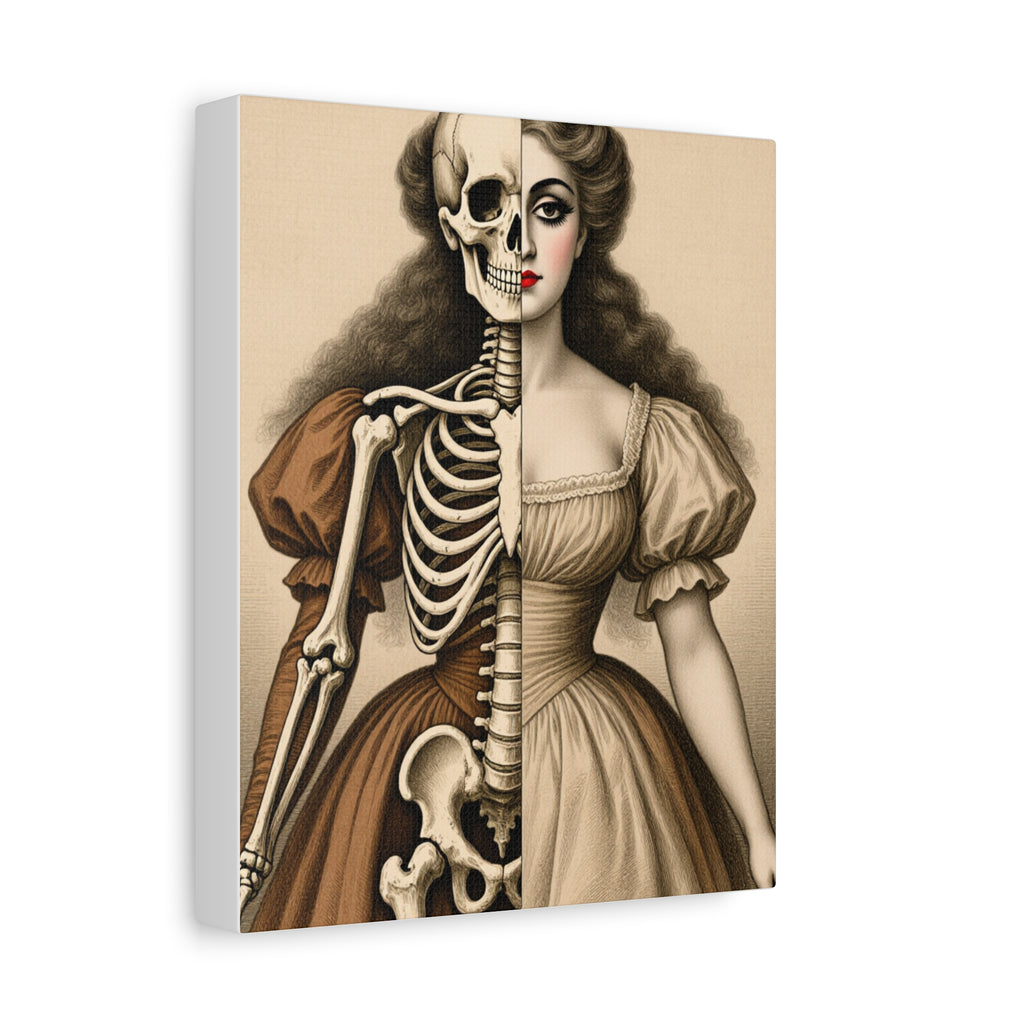 Seraphine: Antique Anatomy - Victorian Half-Skeleton Portrait Canvas