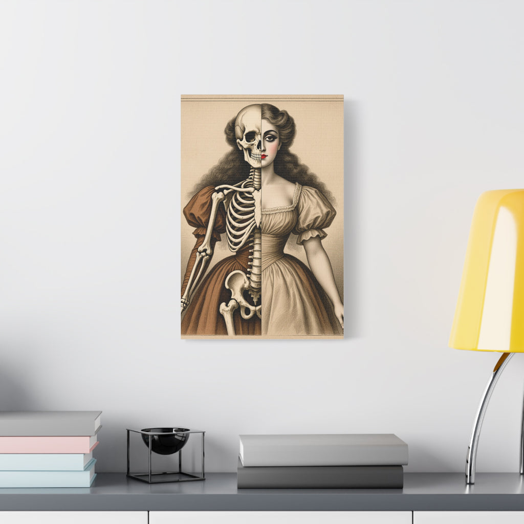 Seraphine: Antique Anatomy - Victorian Half-Skeleton Portrait Canvas