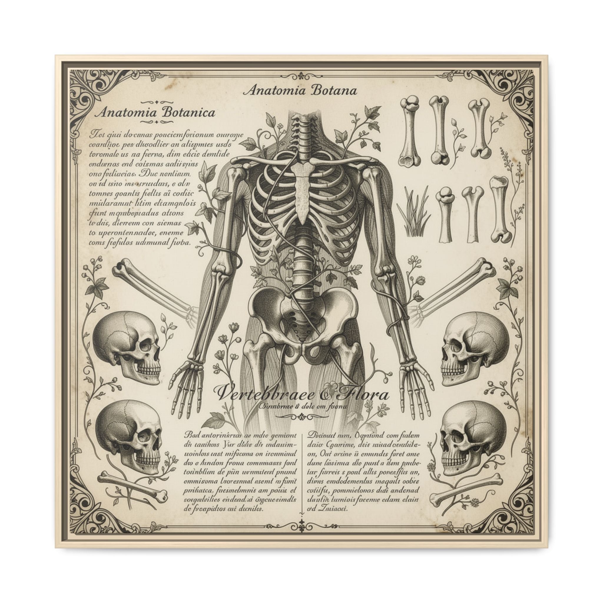 Dark academic anatomy goth skeletal study gallery art Matte Canvas, Framed (Multi-color)