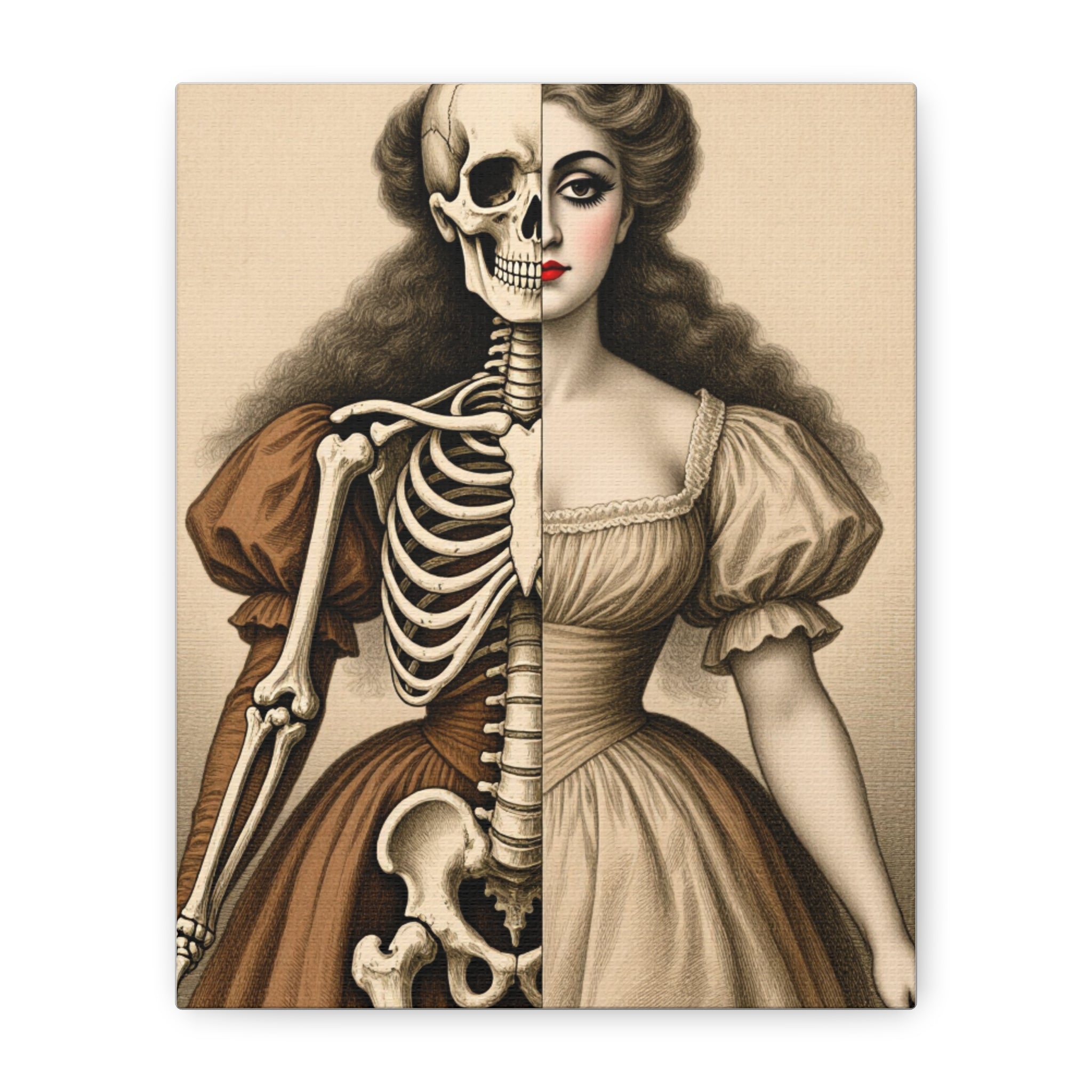 Seraphine: Antique Anatomy - Victorian Half-Skeleton Portrait Canvas