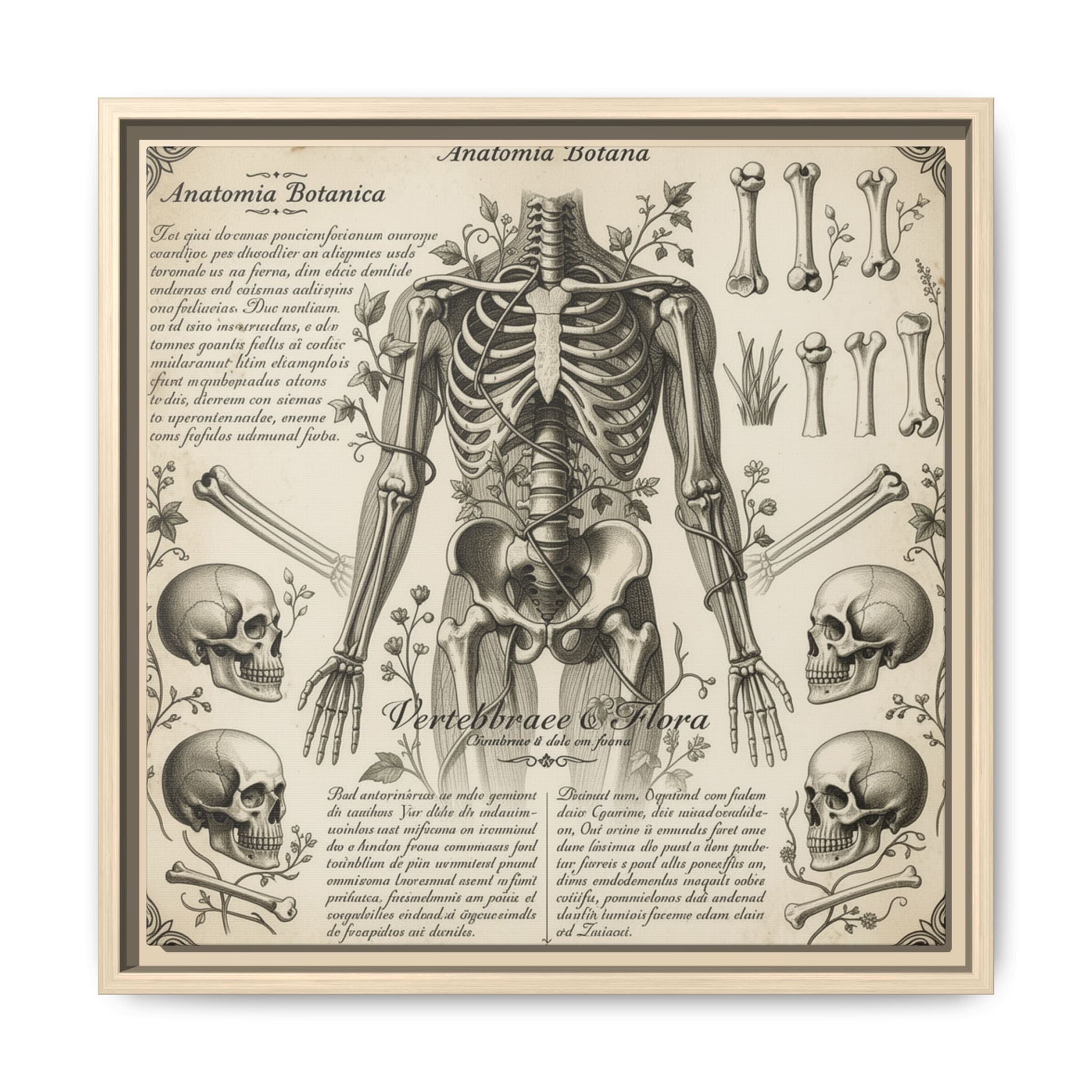 Dark academic anatomy goth skeletal study gallery art Matte Canvas, Framed (Multi-color)