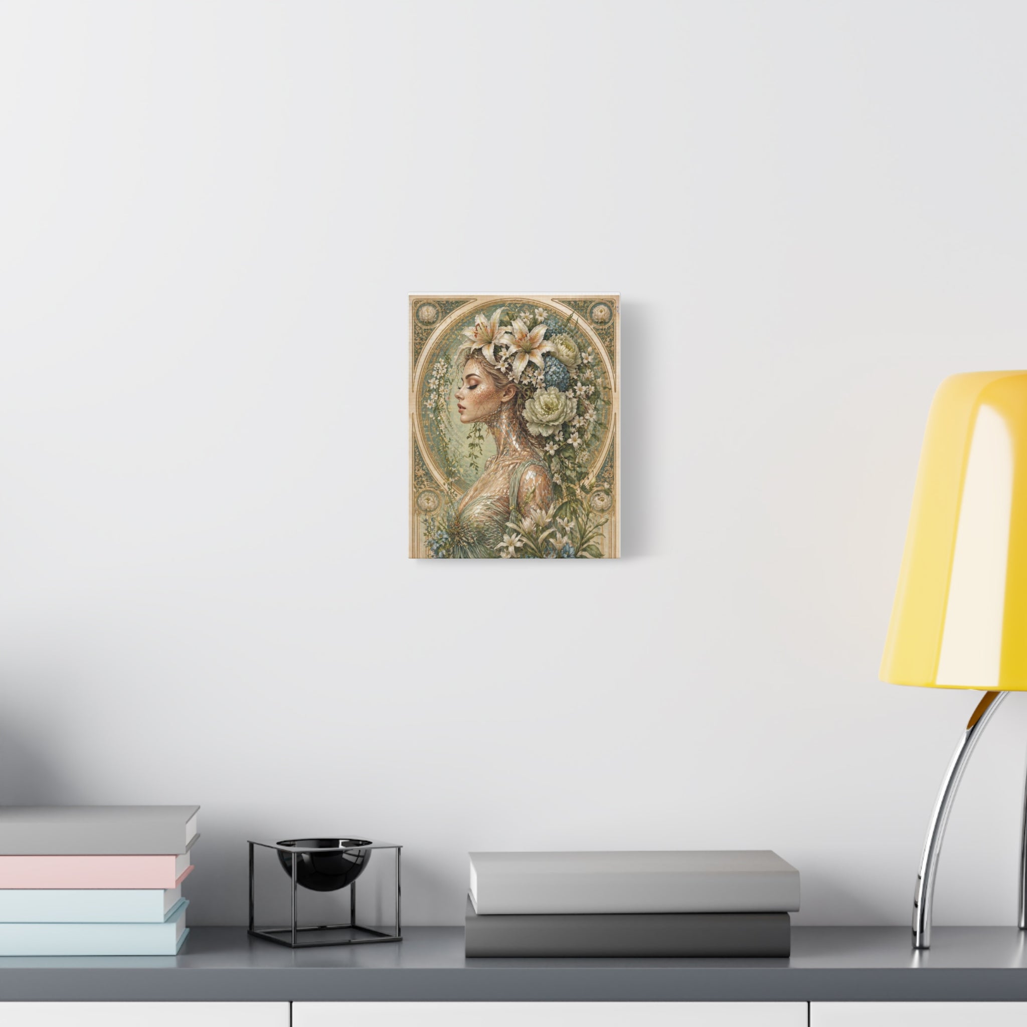 Lily of Tarot Gardens - Floral Muse Matte Stretched Canvas Art — Vintage Botanical Woman Wall Decor