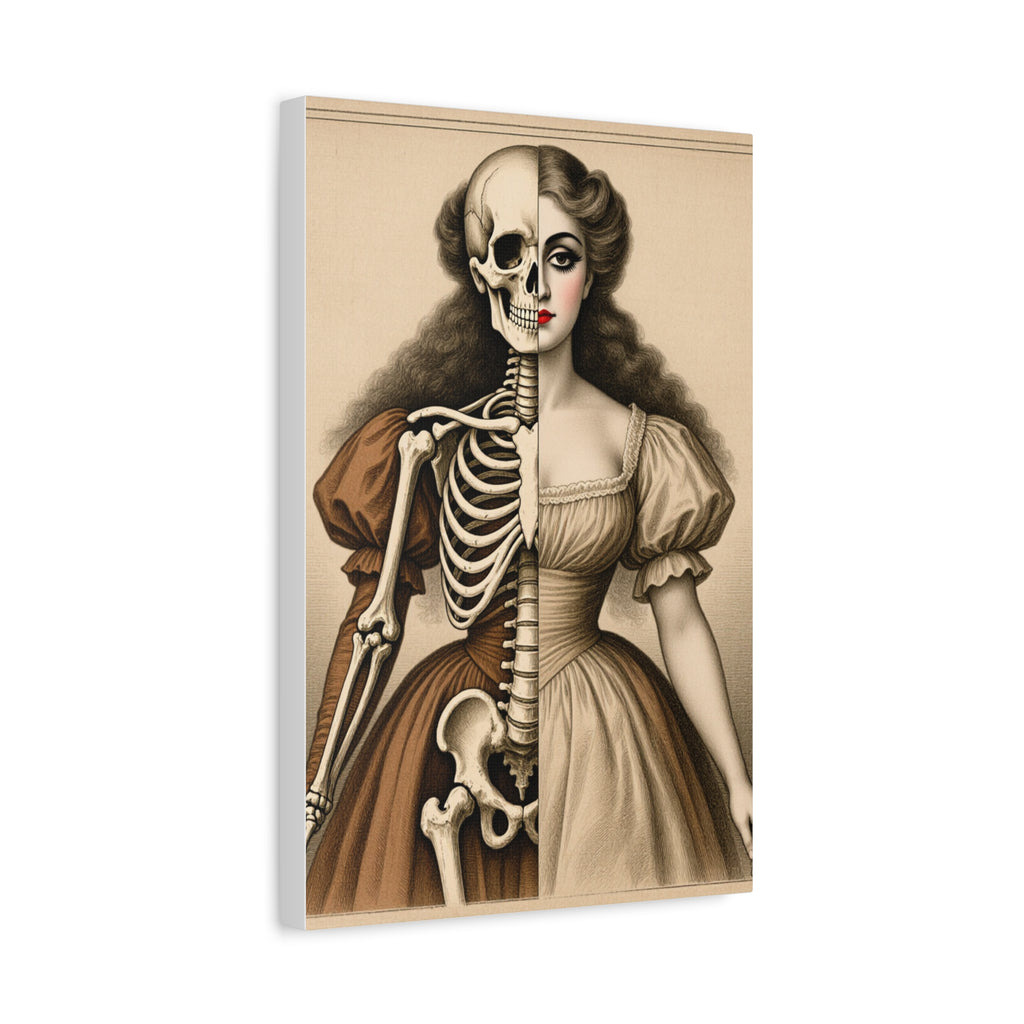 Seraphine: Antique Anatomy - Victorian Half-Skeleton Portrait Canvas