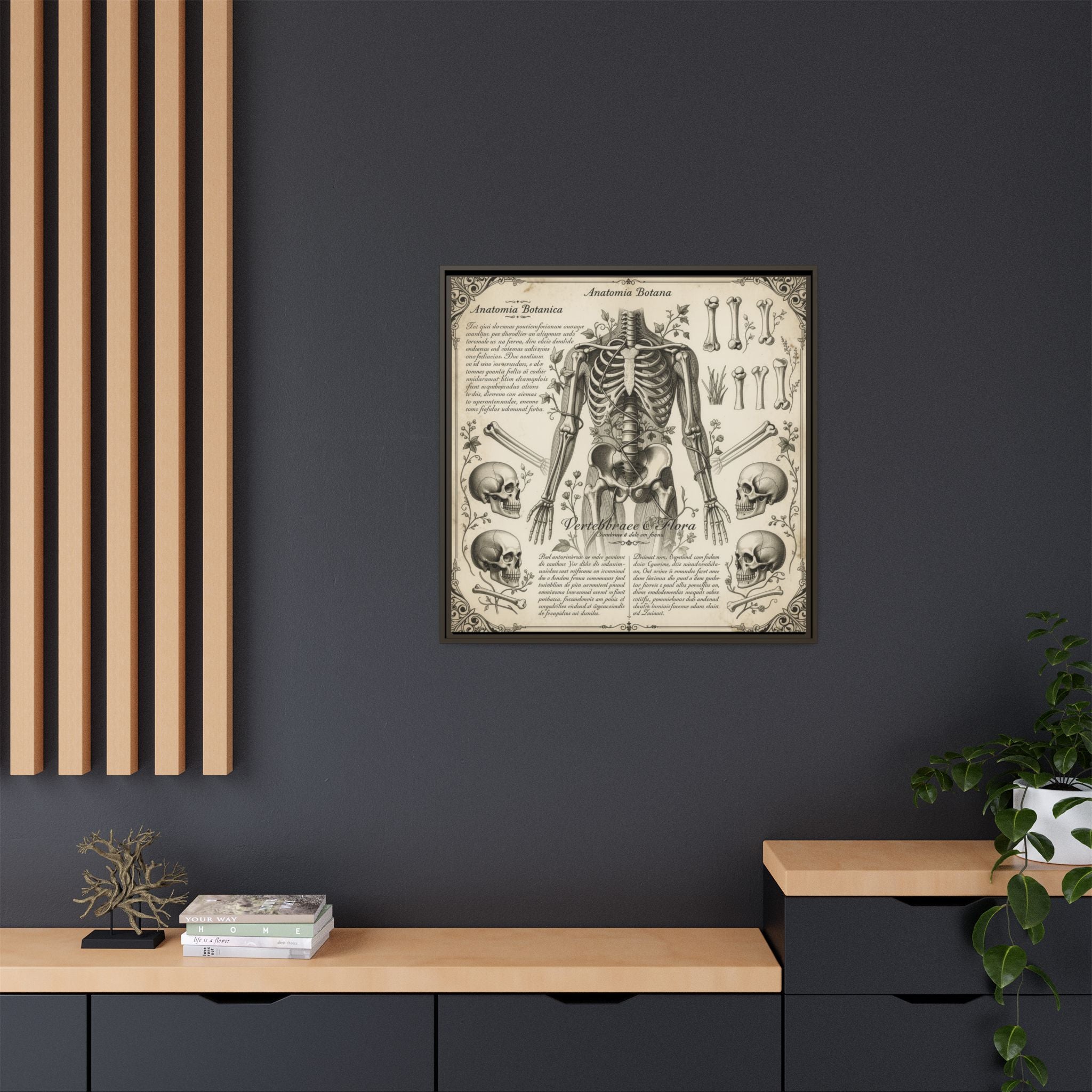 Dark academic anatomy goth skeletal study gallery art Matte Canvas, Framed (Multi-color)