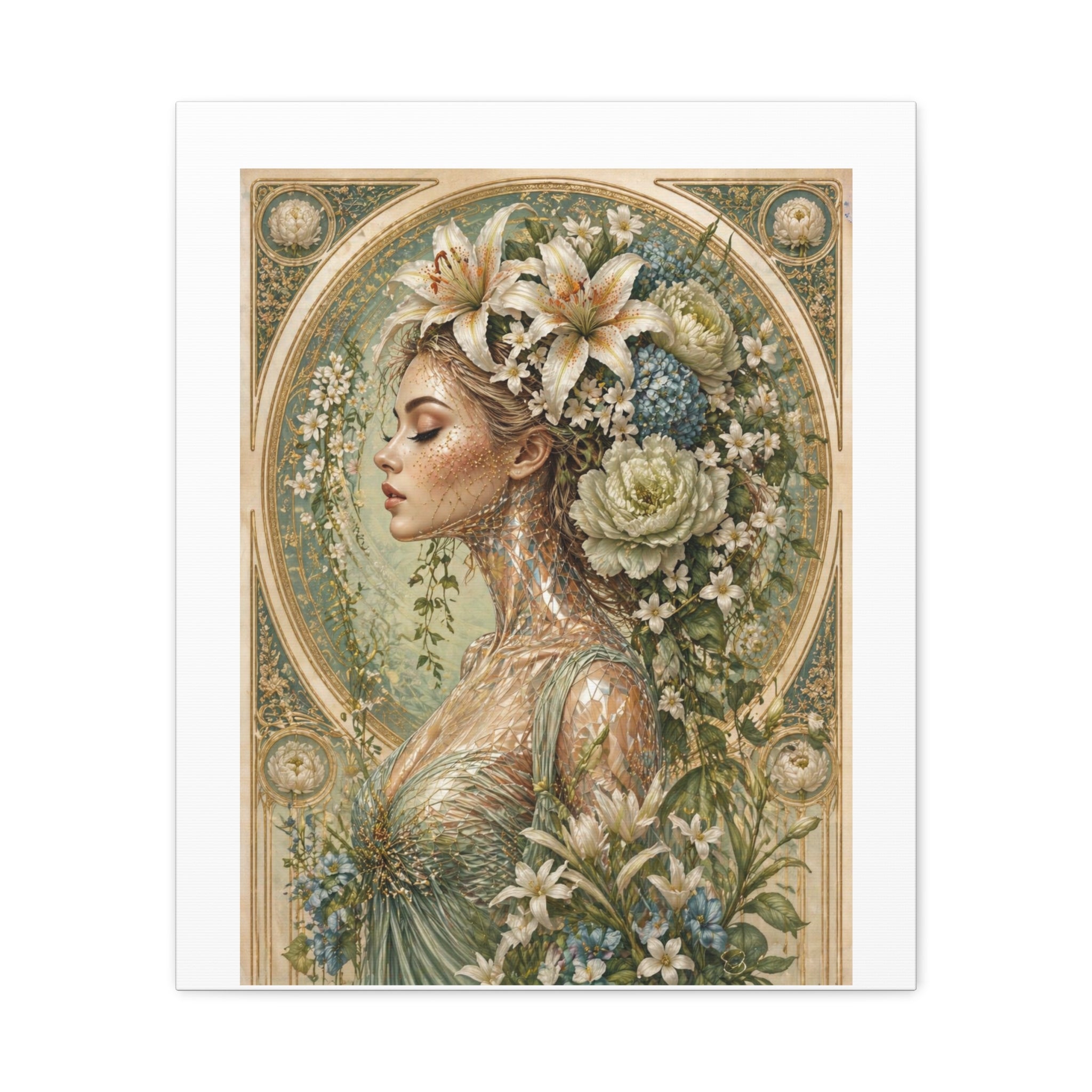 Lily of Tarot Gardens - Floral Muse Matte Stretched Canvas Art — Vintage Botanical Woman Wall Decor