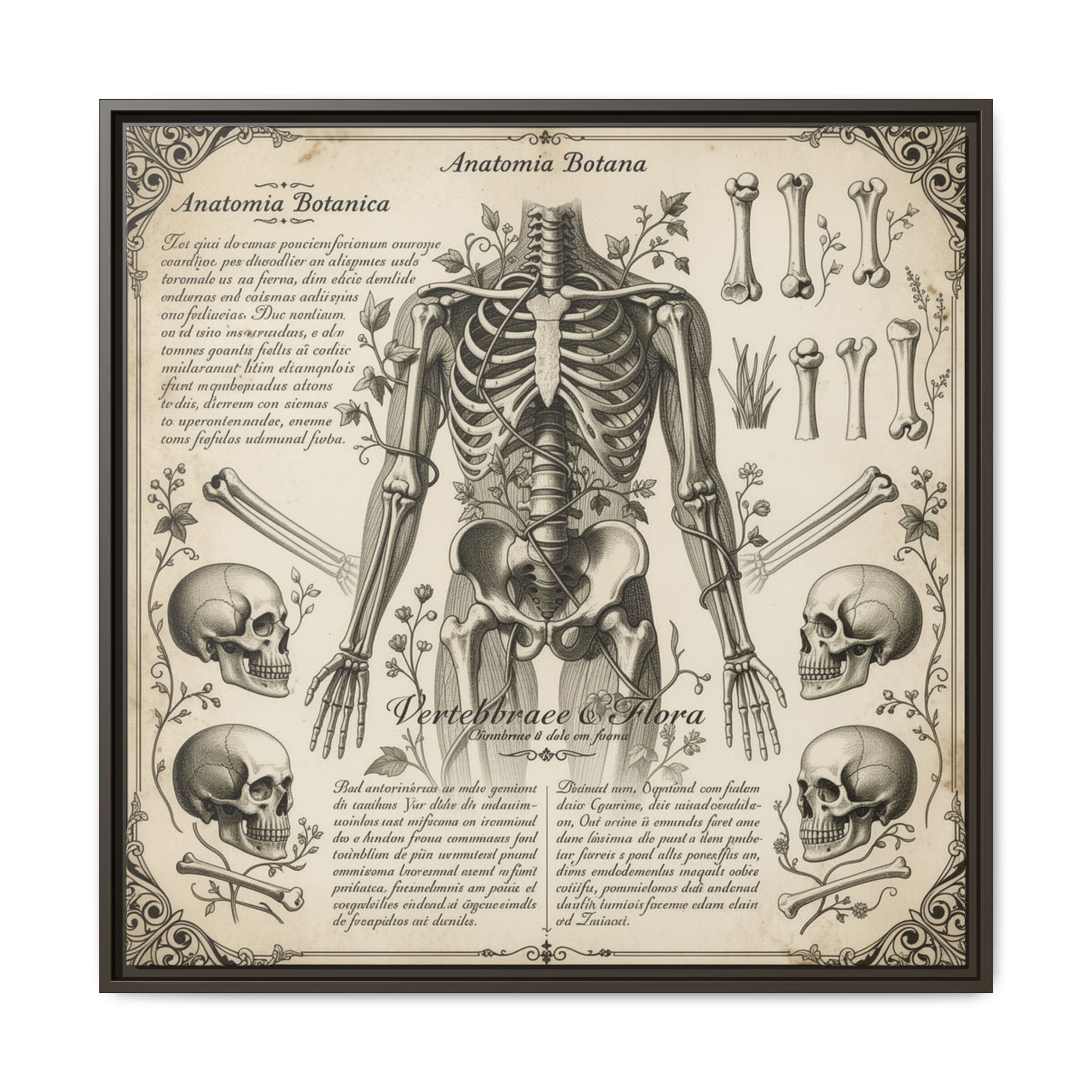 Dark academic anatomy goth skeletal study gallery art Matte Canvas, Framed (Multi-color)