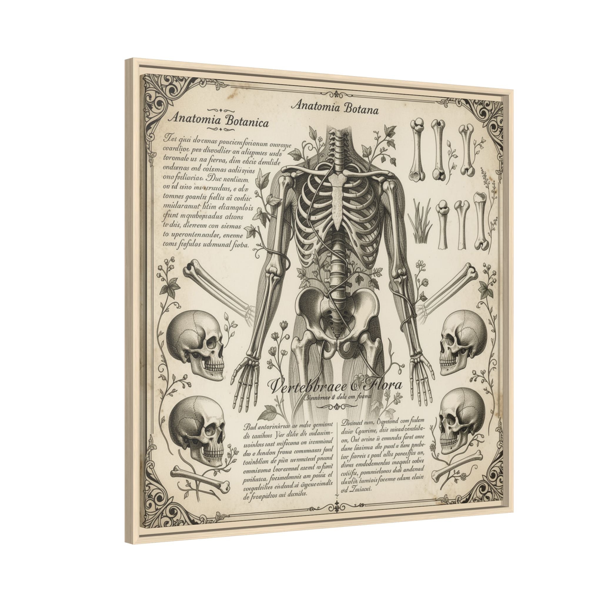 Dark academic anatomy goth skeletal study gallery art Matte Canvas, Framed (Multi-color)