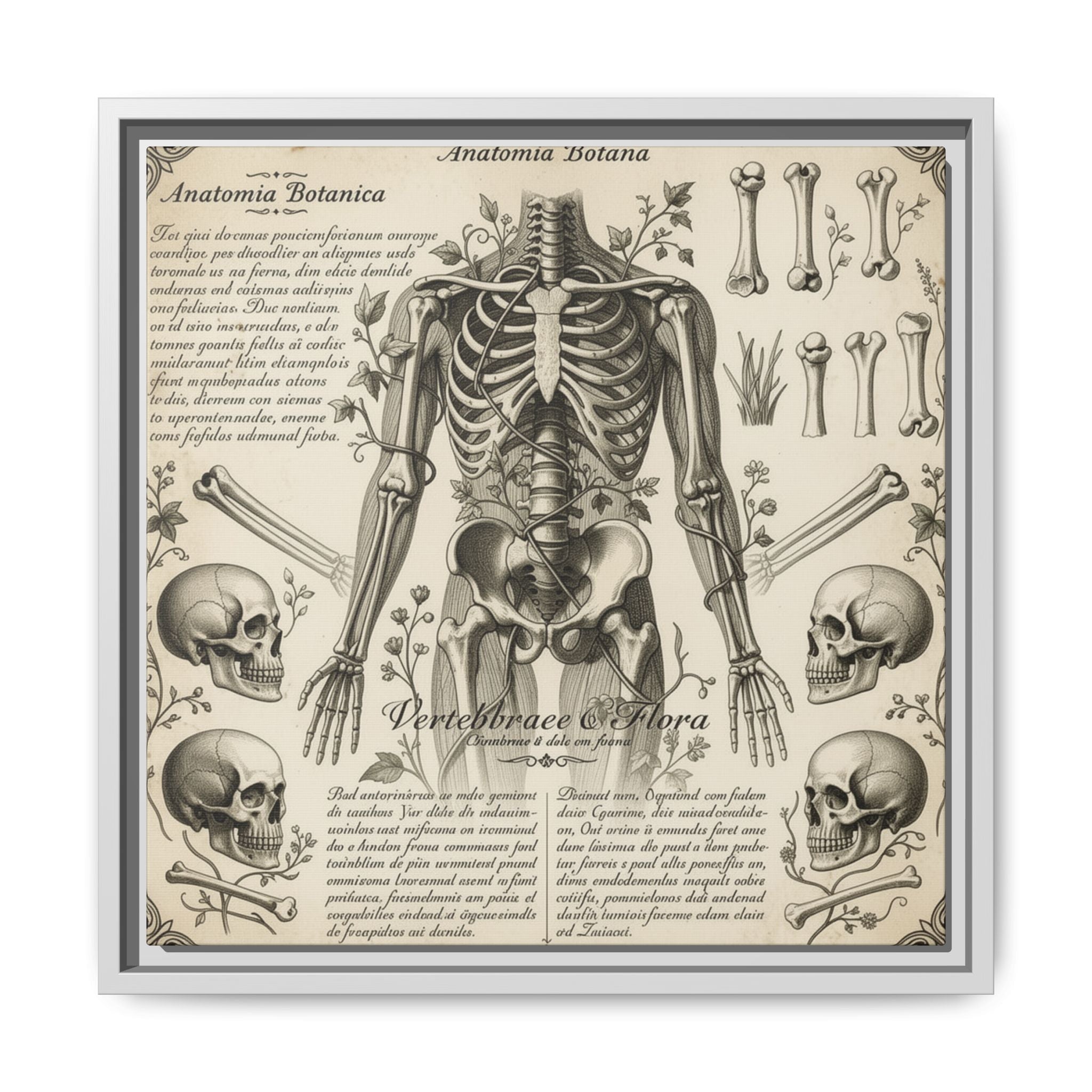 Dark academic anatomy goth skeletal study gallery art Matte Canvas, Framed (Multi-color)