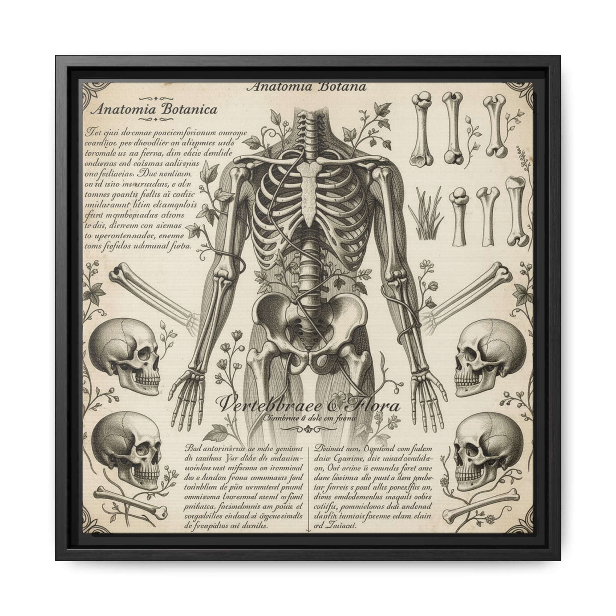 Dark academic anatomy goth skeletal study gallery art Matte Canvas, Framed (Multi-color)